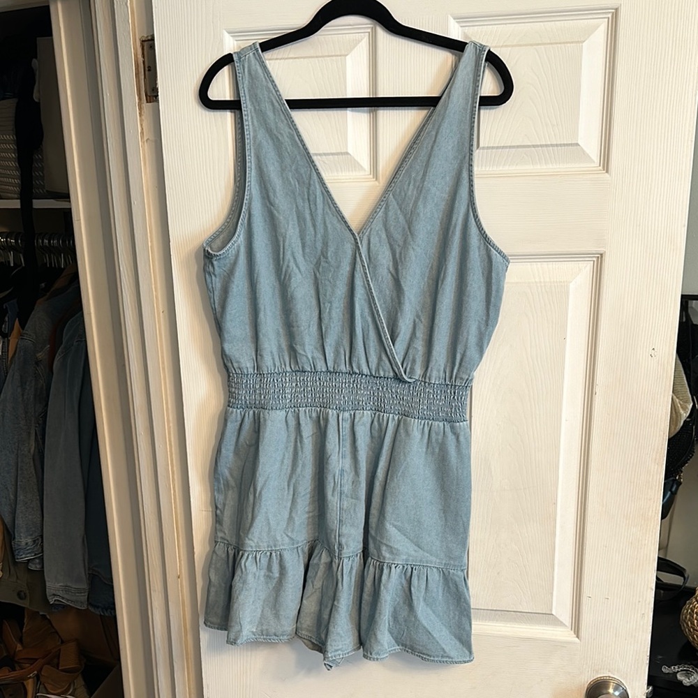 American Eagle Outfitters Blue Sleeveless Jumpsuit with V-Neck